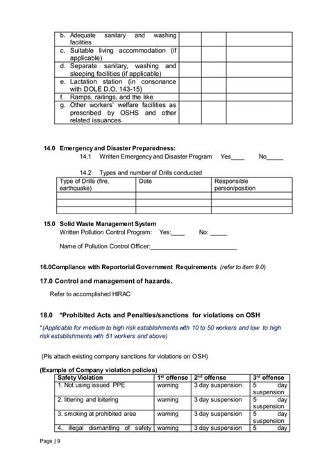 OSH Program Template (RA 11058) .